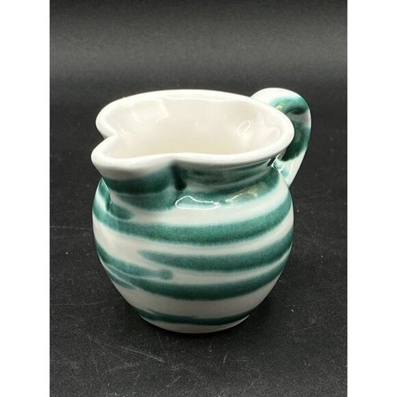 Gmundner Keramik Austria Green Dizzy Stripe Hand Painted Dizzi Creamer 2 1/4” - Picture 2 of 10